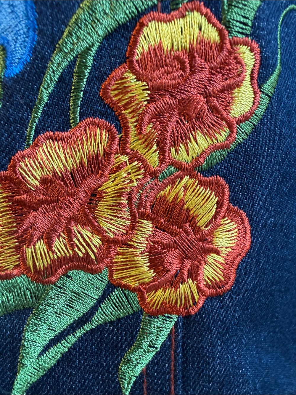 Women's Dark Blue Denim Tailored Jacket with Back Embroidered - Picture 10 of 13